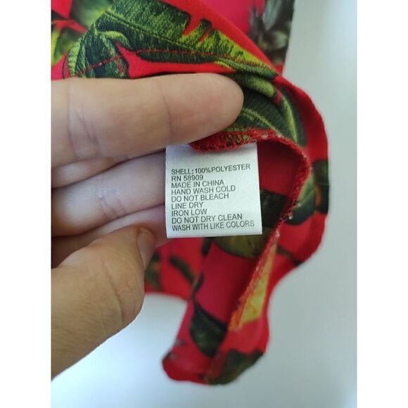 Gianni Bini Kimono Size XS Red Palm Print Pineapples Drape Front Dolman Sleeve - Picture 5 of 5